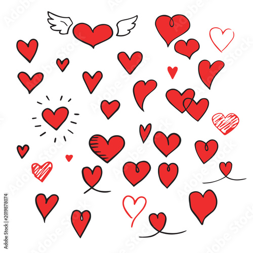 Hand drawn hearts set. Vector illustration