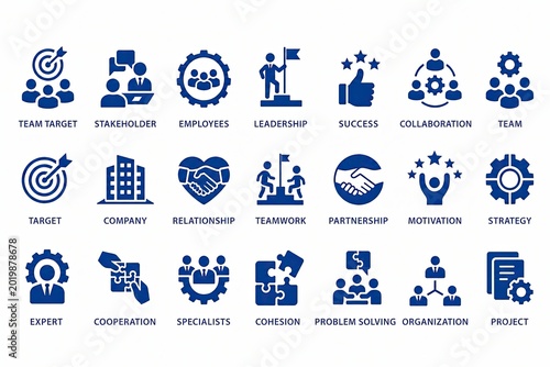 Team target and leadership icons for business success and collaboration