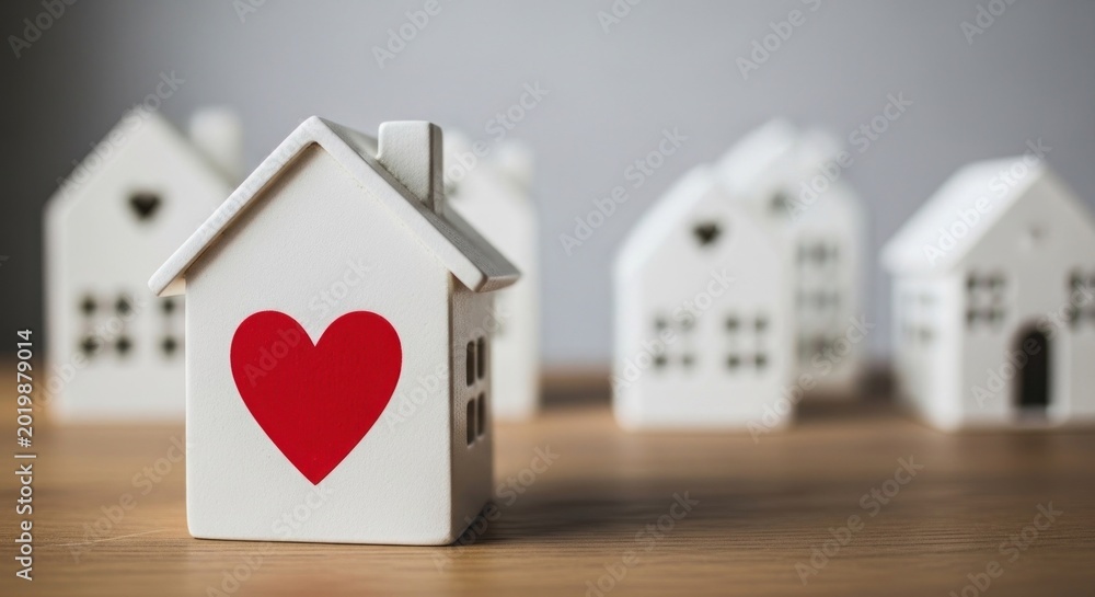 Fototapeta premium Charming Miniature Houses with a Heart Symbol Representing Love and Home 1.