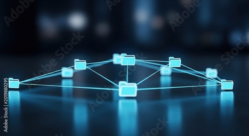 Digital Network of Glowing Folders Connected by Lines.