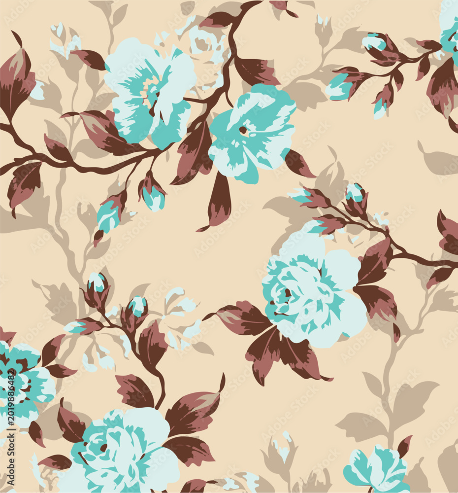 Fototapeta premium Big flowers pattern, upscale floral pattern. graphical textures floral, trendy colors pattern , flowers background with leaves. vector illustration.