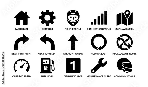 Navigation dashboard icons showing route and driving interface symbols