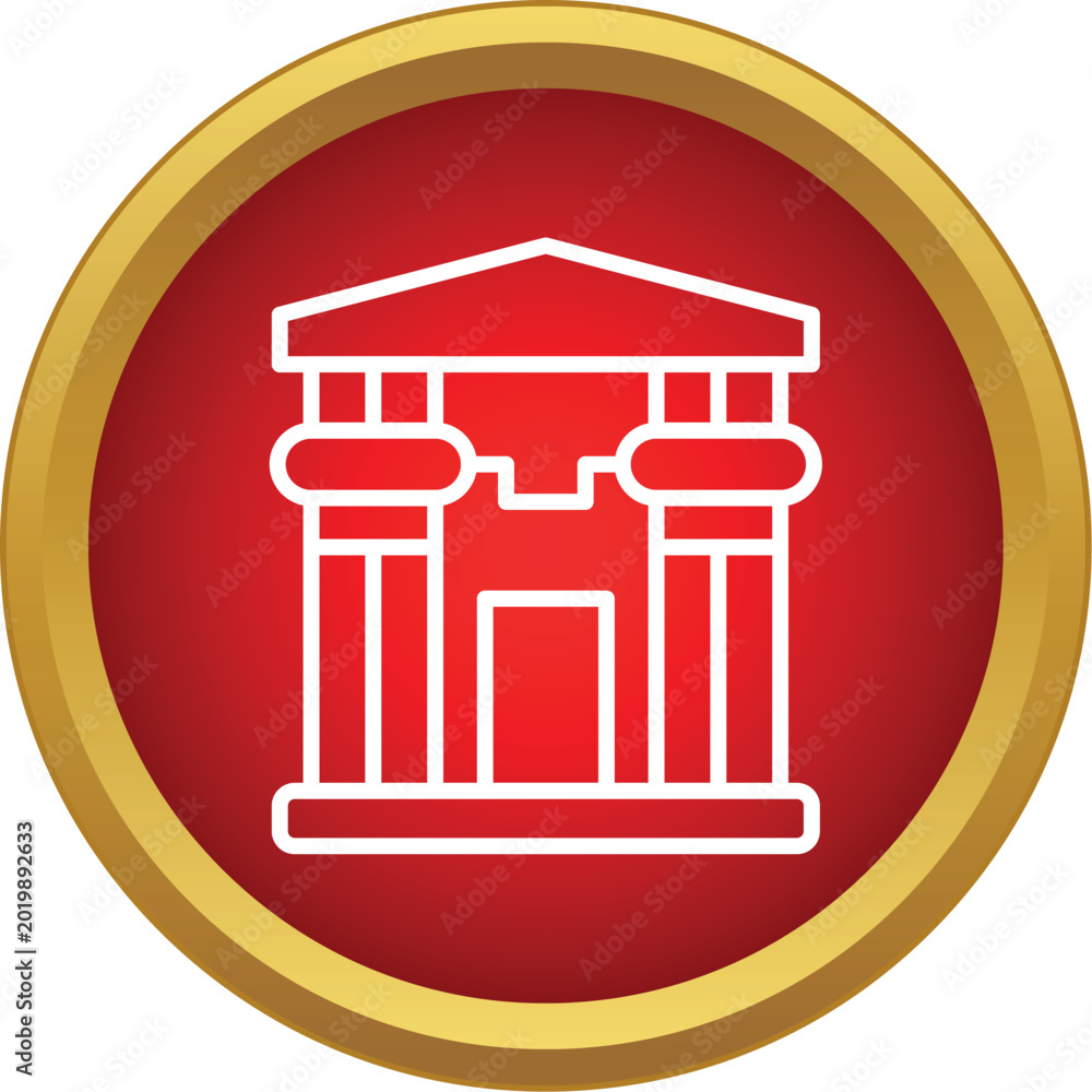 Fototapeta premium Outline icon representing a classical building on a red and gold background