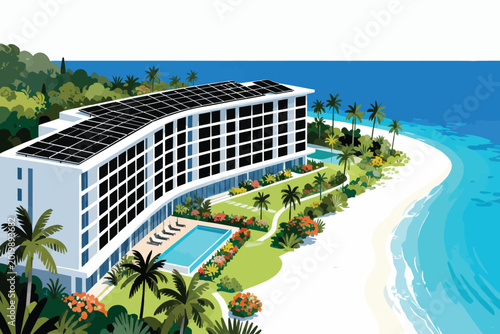 Tableau sur toile Luxury Tropical Beach Resort Aerial View Vector Illustration, modern seaside hot