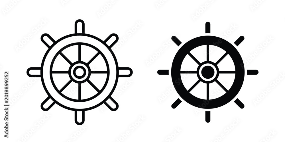 Obraz premium Ship wheel icon collection. Thin linear outline icon pack