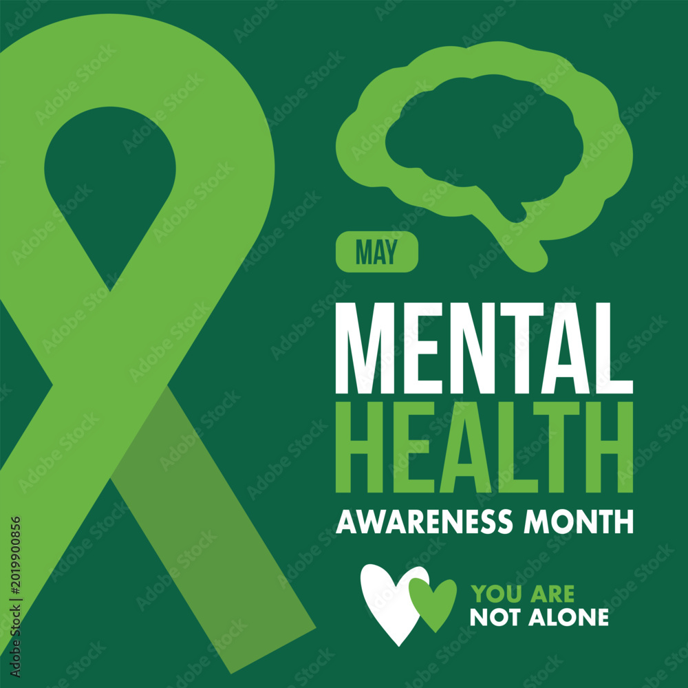 Obraz premium Mental Health Awareness Month in May. Annual campaign in United States. Raising awareness of mental health. Control and protection. Prevention campaign. Medical health care design. Vector illustration