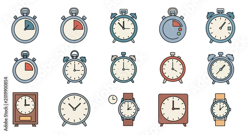 Collection of clock illustrations, time management, scheduling concept