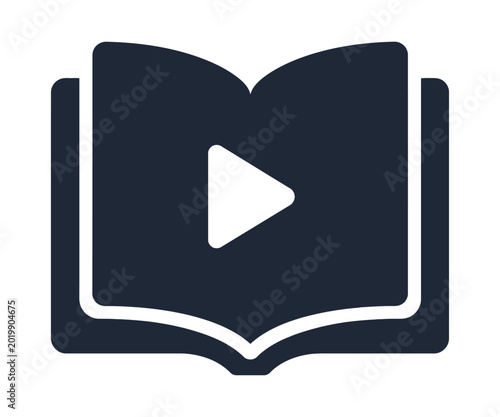 Play button icon on an open book