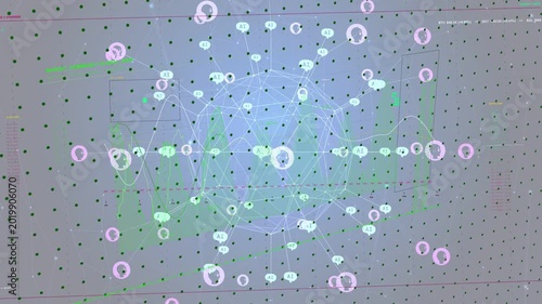 Green curve starting playback, wire sphere showing nodes moving and links swaying, showing change