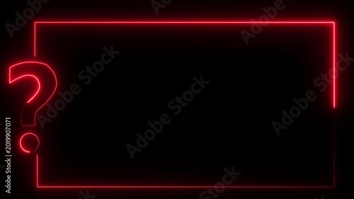 neon sign light Question mark on black background. Quiz trivia game competition. Glowing large advertisement in concept illustration.