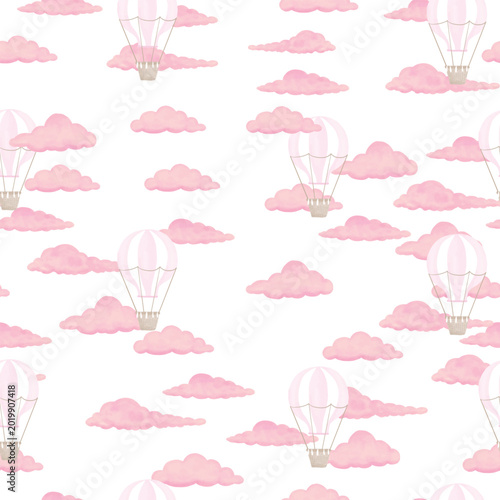 pink cloud pink air baloon pattern white