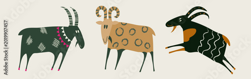 Crayon style abstract goats set. Hand-drawn chalk animal illustrations for New Year 2027, the year of the Goat. Cute vector graphics perfect for banners, posters, calendars, and festive horoscope