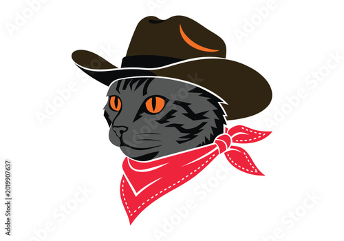 cat in cowboy hat digital art ,hand drawn illustration,