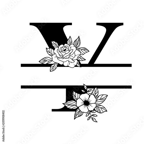 Letter Y Floral Split Monogram SVG Rose Flower Initial Design for Cricut Silhouette Personalized Gifts