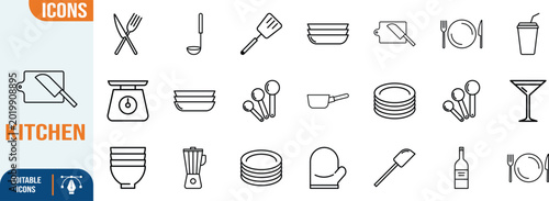 Tableau sur toile Kitchen cooking utensils tableware vector icons