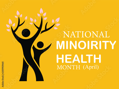 national minority health month banner with abstract people tree on yellow background