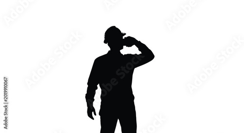 Construction worker drinking water side view black silhouette high quality professional