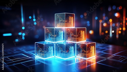 a stack of glowing cubes representing data apps and llm technology