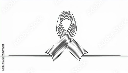one line art of ribbon cancer as a border in continuous outline