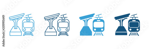 Tableau sur toile Railway outline icon set featuring high-speed train designs and train depot symbols for transport illustration