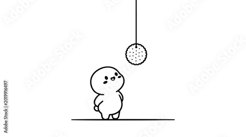 Bilde på lerret Cute cartoon character looking up.