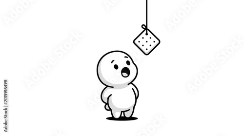 Foto Surprised cartoon character looking up.