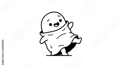 Billede på lærred Cute cartoon ghost character dancing happily.
