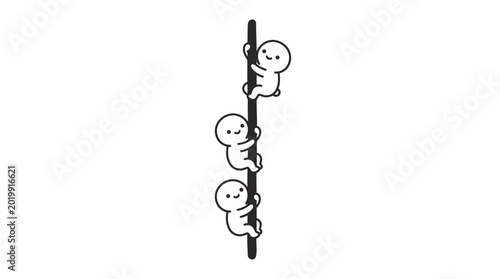 Slika na platnu Three cartoon characters climbing pole.