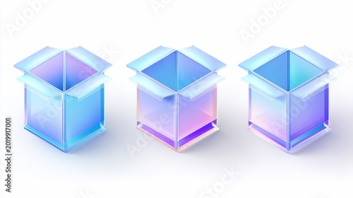 Glass cubes with blue gradient material