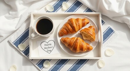 Happy father's day breakfast concept with croissants and coffee