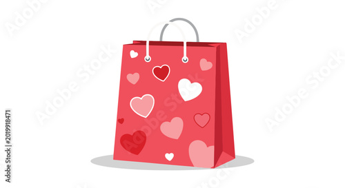Foto Red shopping bag with colorful hearts