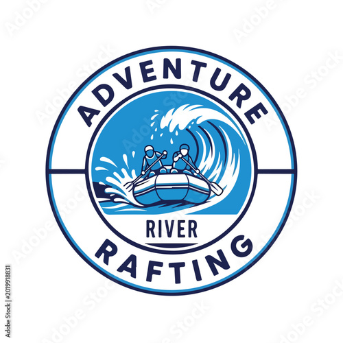 Tableau sur toile River rafting logo with two people on a boat