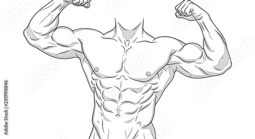 Foto Muscular male torso illustration detailed line art silhouette high quality profe