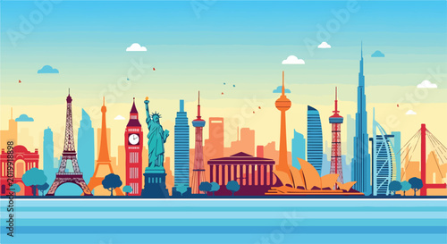 Canvas Print Vibrant cityscape with iconic landmarks