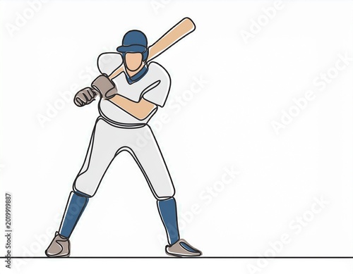 one continuous line drawing of a baseball player ready to swing a bat in a game
