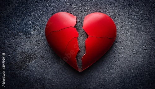 cracked red heart on dark concrete wall heartbreak concept