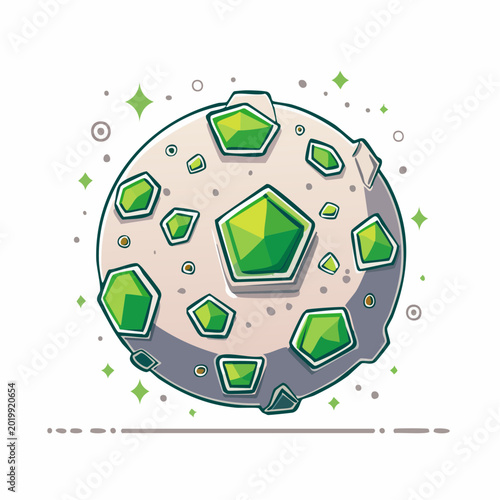 Cartoon Planet with Green Crystal Inclusions
