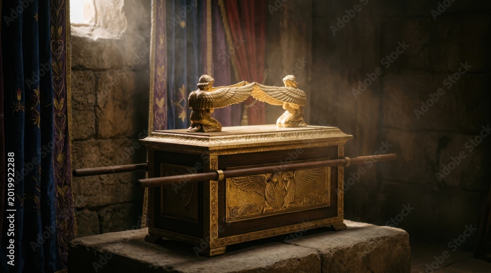 Obraz premium Biblical scene of the Ark of the Covenant resting inside the Holy of Holies.