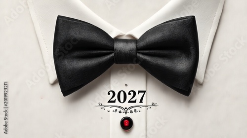 Elegant Tuxedo with Bow Tie and «2027» Inscription: Sophisticated Formal Look for New Year, Gala Events, and Corporate Use