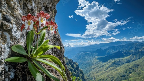 Mountain Orchids on Cliff, Andean Valley, Nature