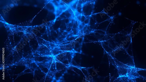 Glowing Blue Neural Network Abstract Digital Particles on Dark Background Technology Concept