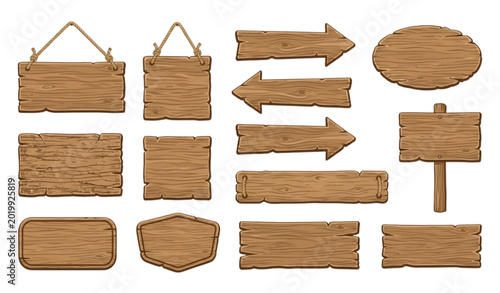 Obraz na plátne Blank rustic wooden signboard collection vector isolated on white background