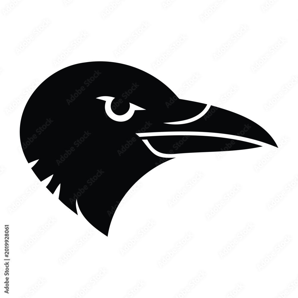 Fototapeta premium Close up raven crow bird head profile silhouette vector logo