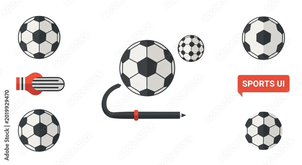 Naklejka premium Soccer ball UI elements on white background - sports design