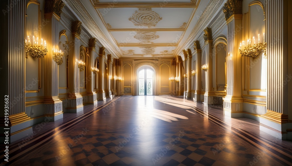 Fototapeta premium royal palace hallway sunlight impeccable interior virtual tour decorative