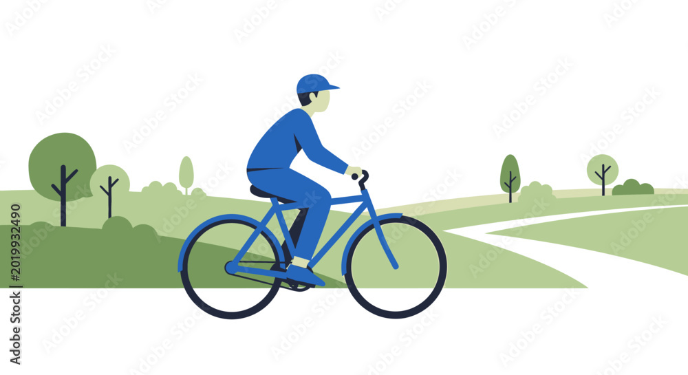Obraz premium Active person enjoying a ride on a bicycle through a scenic park landscape on a bright day