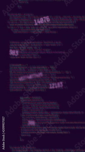 Vertical video: Number appearing right starting pan, code scrolling, numbers drifting, showing data