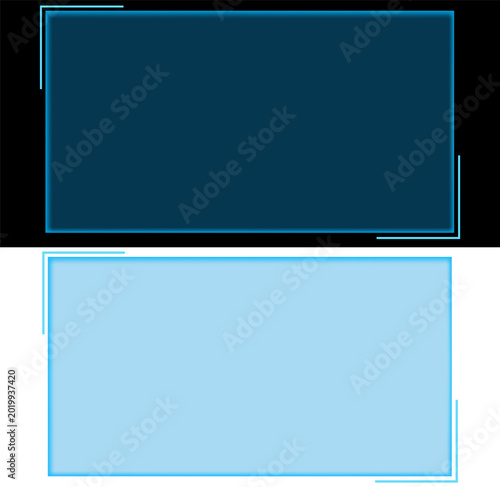 Rounded blue neon rectangles on black and white background with abstract