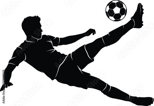 Картината върху платно Black silhouette vector of a male soccer player performing a dynamic bicycle kic