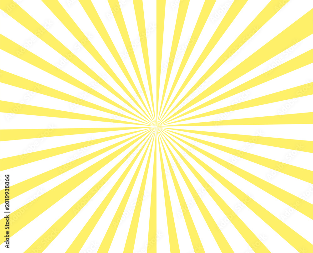 Obraz premium Classic Retro Sunburst Pattern with Alternating Yellow and White Rays Radiating from Center on White Background. Flat Vector Design Element.